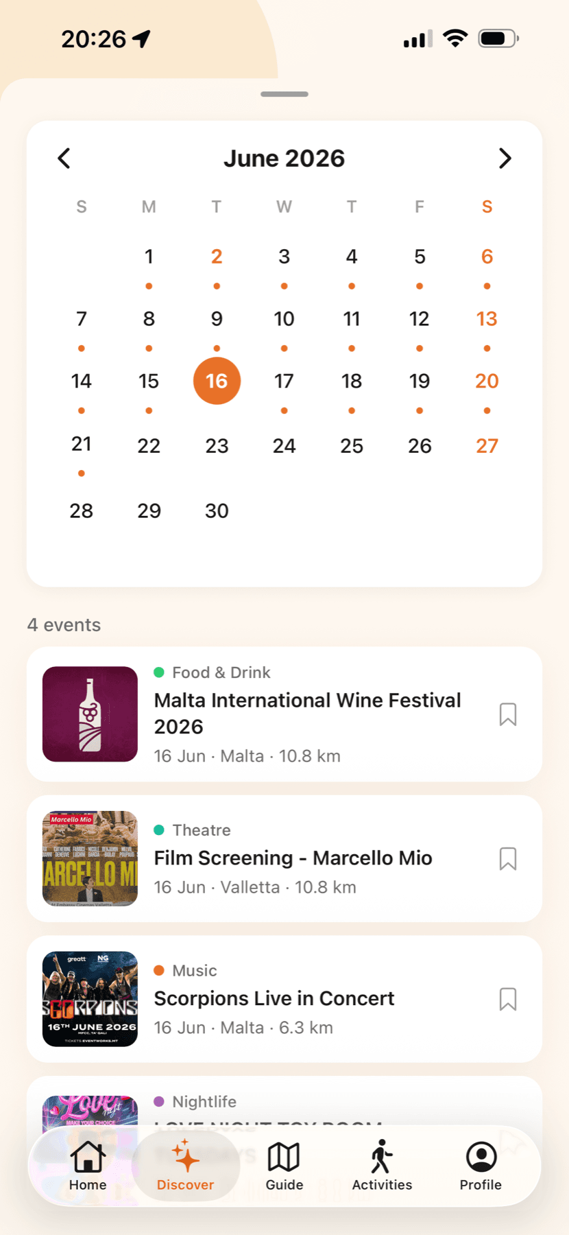 Festa calendar showing events across June