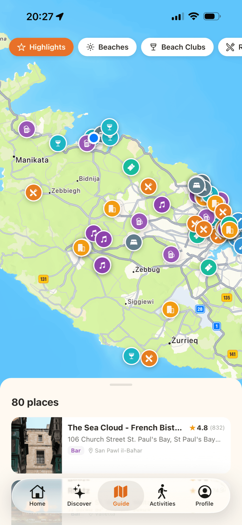 Festa guide map showing places across Malta