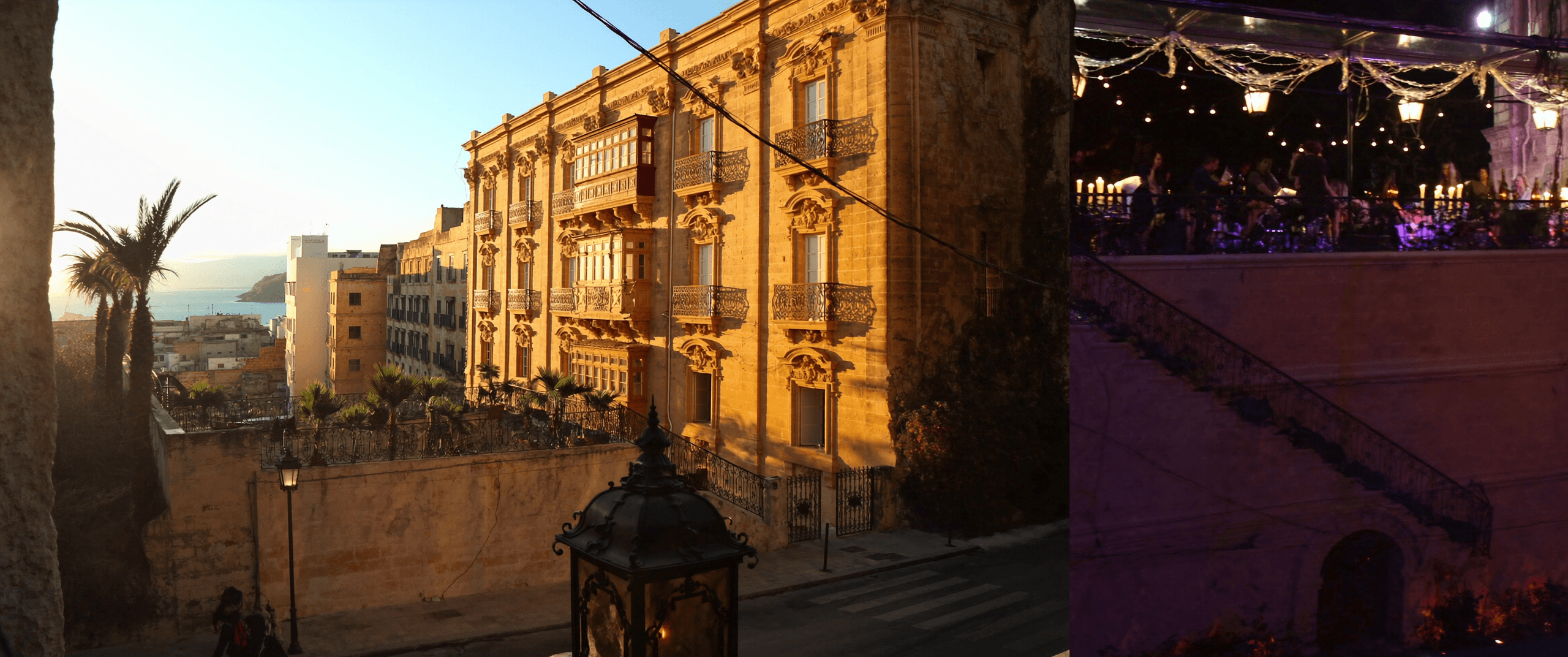 Valletta at golden hour transitioning into Malta nightlife